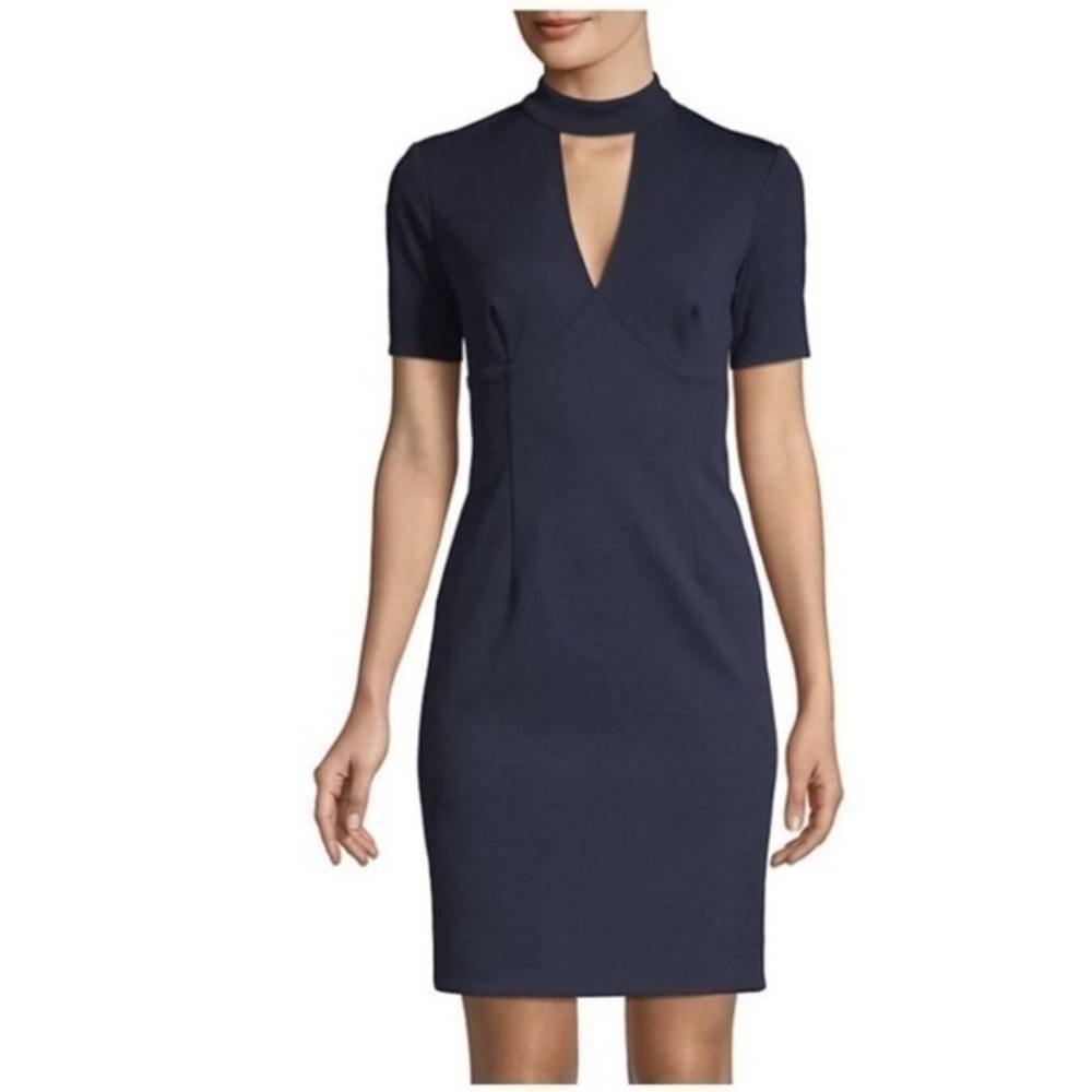 Trina Turk Camari Navy Blue Diamond Textured Choker Dress 2